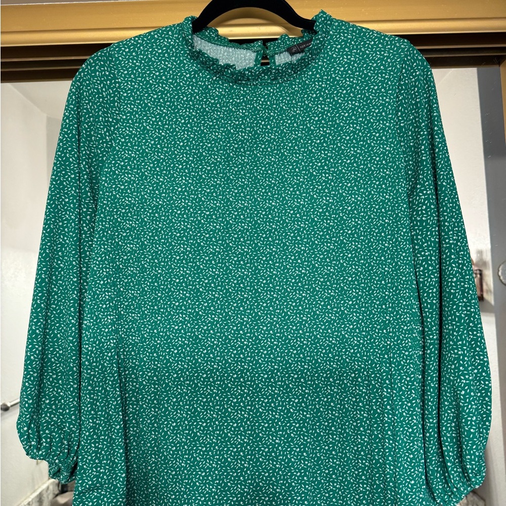 Adrianna Papell Teal Patterned Blouse 3/4 quarter sleeve